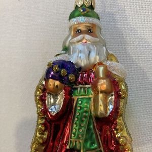 Vintage 1995 Christopher Radko Westminster Santa 95-189 Glass Ornament Green 4"